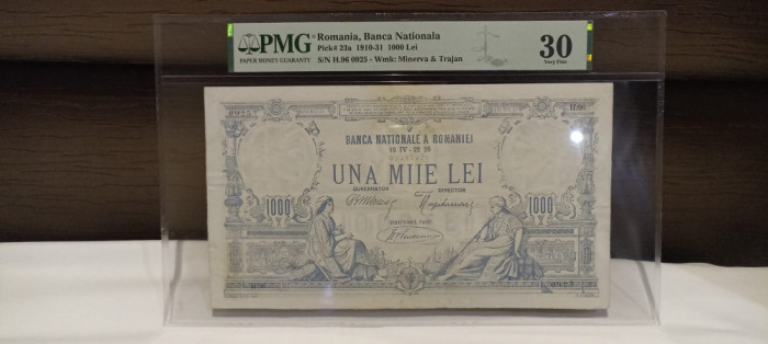 ROMANIA 1000 LEI - 1920 , gradata PMG la VF 30Piesa superba de colectie. Rara