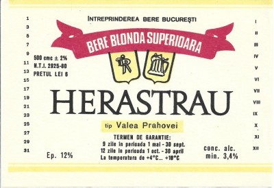 NI480 Etichetă bere superioară Herăstrău, tip Valea Prahovei, &amp;Icirc;ntreprinderea Bere București foto