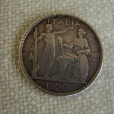 20 lire 1927 ITALIA Vittorio Emanuele - Argint