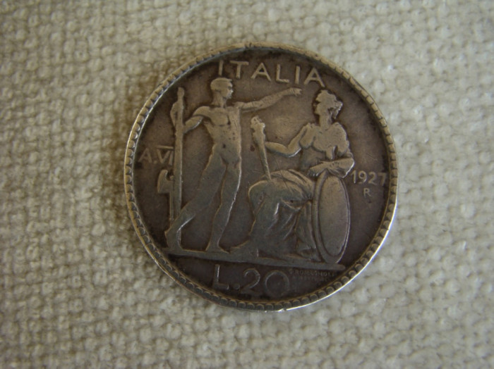 20 lire 1927 ITALIA Vittorio Emanuele - Argint