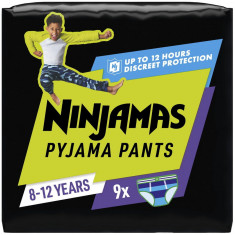 Scutece-chilotel pentru noapte Ninjamas pentru baietei, 8-12 ani, 27-43 kg, 9 buc