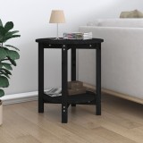 Măsuță Cafea VidaXL Neagră, Lemn Masiv Pin, &Oslash; 55x60 cm - Masă Laterală Sufragerie, Raft Depozitare, Design Rustic