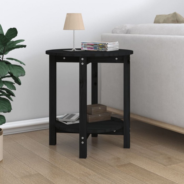 vidaXL Măsuță de cafea, negru, &Oslash; 55x60 cm, lemn masiv de pin 822356