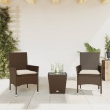 VidaXL Set bistro cu perne, 3 piese, maro, poliratan și sticlă