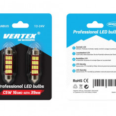 Set 2 becuri auto Vertex LED , C5W SV8.5-8, 12SMD 4014, 2.2W, 39mm, Canbus, 12-24V, leduri alb sofit Festoon