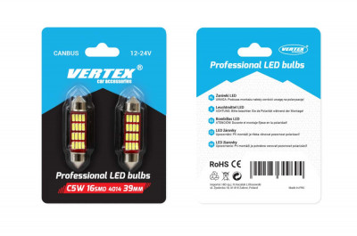 Set 2 becuri auto Vertex LED , C5W SV8.5-8, 12SMD 4014, 2.2W, 39mm, Canbus, 12-24V, leduri alb sofit Festoon AutoDrive ProParts foto