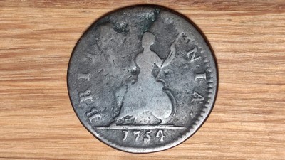 R10 Marea Britanie medievala - moneda de colectie - 1 farthing 1754 - George II foto