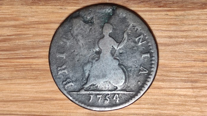 R10 Marea Britanie medievala - moneda de colectie - 1 farthing 1754 - George II