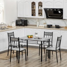 HOMCOM Set masa si scaune 5 buc, masa dreptunghiulara din metal si MDF si 4 scaune de sufragerie cu scaun tapitat cu spuma si poliester foto