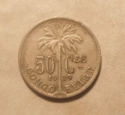 CONGO BELGIAN 50 CENTIMES 1929 VARIANTA FRANCEZA foto