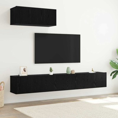 vidaXL Set de 3 piese pentru televizor, Montat pe perete, Lemn de stejar negru 3332537 foto