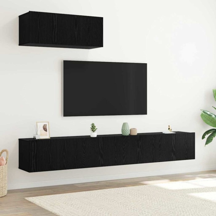 vidaXL Set de 3 piese pentru televizor, Montat pe perete, Lemn de stejar negru 3332537