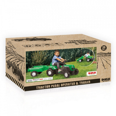 Tractor cu pedale și remorca, Verde, 52x144x45 cm, 3-5 ani foto