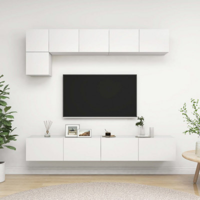 Gossi set dulapuri tv, 5 piese, alb, lemn prelucrat foto