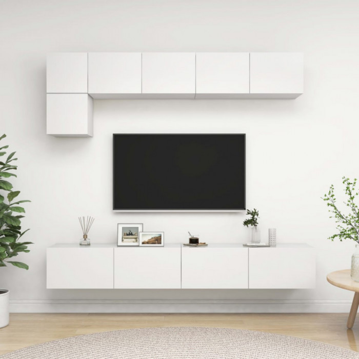 Gossi set dulapuri tv, 5 piese, alb, lemn prelucrat