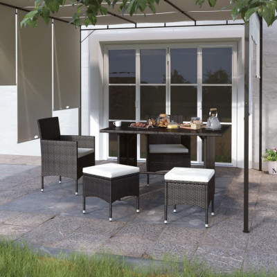 vidaXL Set cu scaun de grădină și taburet, 4 piese, negru, poliratan foto