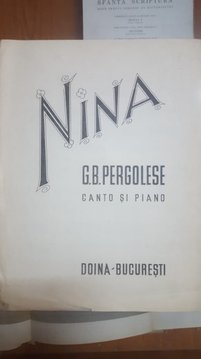 Nina, G. B. Pergolese, Partitură, Canto și Pian, București 1948