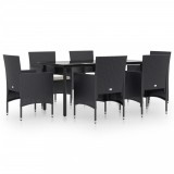 Cumpara ieftin Set de masa pentru gradina, 7 piese, cu perne, negru
