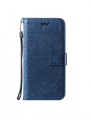 Husa flip cover, Samsung A20 / A30, albastra, design Elephant, functie suport stand si portofel, sloturi card foto