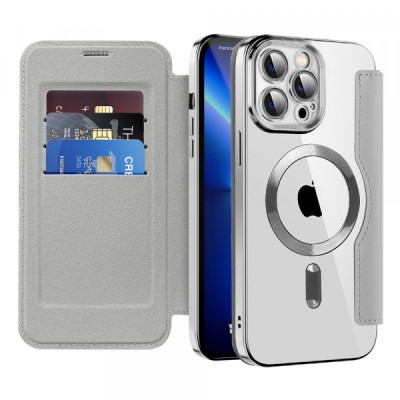Husa MagSafe pentru Apple iPhone 13 Pro Max, Techsuit, SmartMag Book, Gri foto