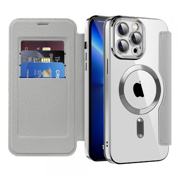 Husa MagSafe pentru Apple iPhone 13 Pro Max, Techsuit, SmartMag Book, Gri