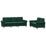 Cumpara ieftin Set de canapele cu perne, 2 piese, verde inchis, catifea