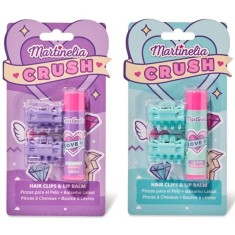 Pachet 2 Set balsam de buze cu aroma de bezele &amp; afine si agrafe asortate Crush Martinelia 11101, 4 g