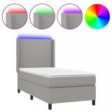Cumpara ieftin Pat cu arcuri, saltea si LED, gri deschis, 100x200 cm, textil