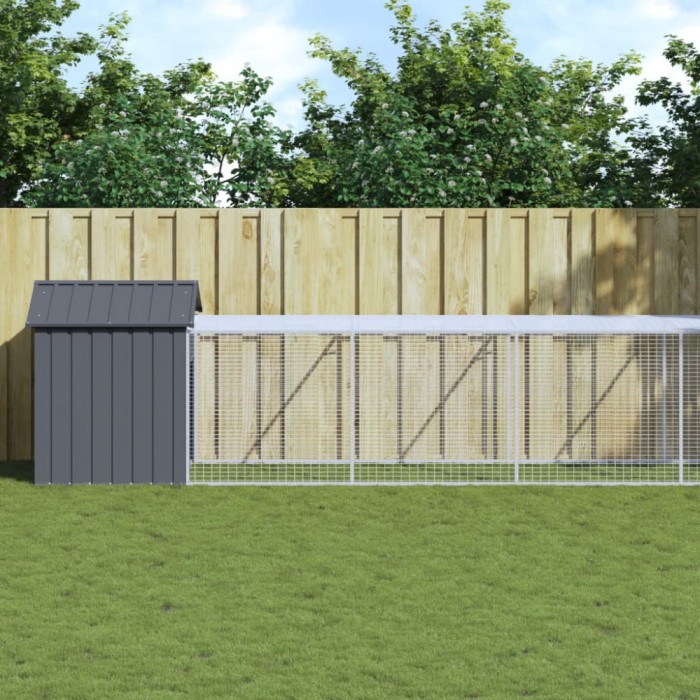 vidaXL Coteț de pui cu incintă antracit 117x1221x123cm oțel galvanizat 3189073