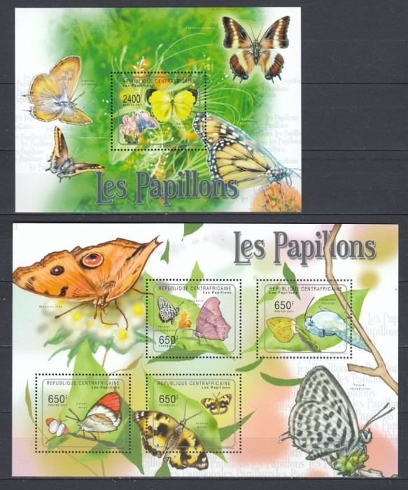 Africa Centrala 2014 - FLUTURI - BL + KB - MNH