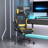 Scaun de gaming cu suport picioare, negru si galben, textil GartenMobel Dekor, vidaXL