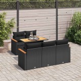 VidaXL Set mobilier grădină perne 6 piese negru poliratan/lemn acacia 3327436