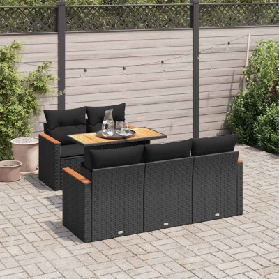 vidaXL Set mobilier grădină perne 6 piese negru poliratan/lemn acacia 3327436 foto