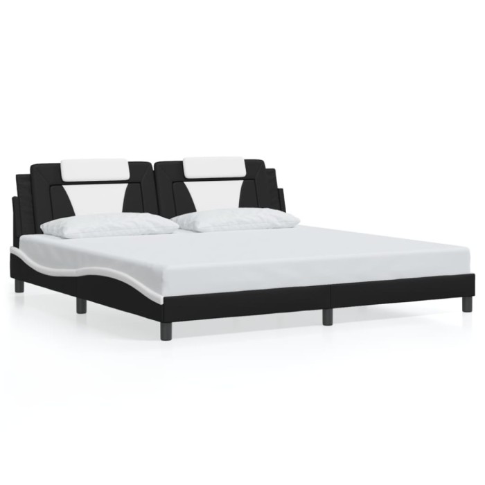 Cadru de pat Viana fara saltea negru si alb 200x200cm piele artificiala