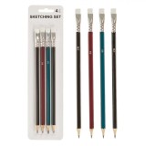 Set Creioane Schiță, 4 Bucăți, 2B, 4B, 6B, Multicolor, Cu Radieră, Oem