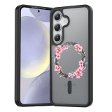 Hus&Auml; anti&Egrave;oc magsafe pentru samsung galaxy s25, spate mat anti-amprent&Auml;, floral pink wreath 3, negru