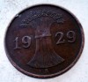 Moneda Germania Weimar 1 Reichspfennig 1929 A, KM# 37, Bronz