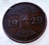 Moneda Germania Weimar 1 Reichspfennig 1929 A, KM# 37, Bronz