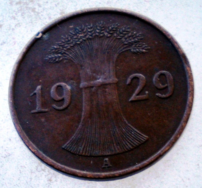 7.592 GERMANIA WEIMAR 1 REICHSPFENNIG 1929 A