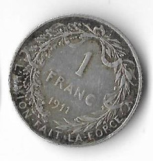 Moneda 1 franc 1911 - Belgia, 5 g argint 0,8350 foto