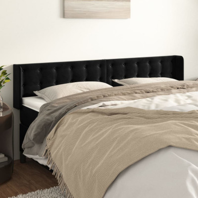 vidaXL Tăblie de pat cu aripioare negru 163x16x78/88 cm catifea foto