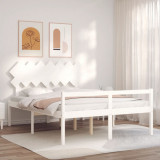 VidaXL Cadru de pat senior cu tăblie, alb, king size, lemn masiv