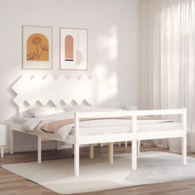 vidaXL Cadru de pat senior cu tăblie, alb, king size, lemn masiv foto