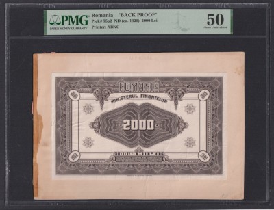 ROMANIA - 2000 lei 1920 , proba FERDINAND I revers unifata tiparita in SUA . RR! foto
