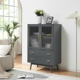 Vitrina living gri cu 2 usi din sticla si 2 sertare, 120x80x40 cm