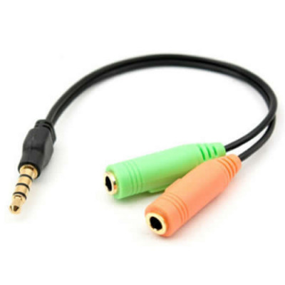 Adaptor Cablu audio Jack 3.5mm 4 pini Tata ( telefon) la 2 x 3.5mm 3 pin Mama (microfon + casti/ boxe) Active - 20cm, negru foto