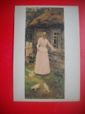 HOPCT 23014 FATA CU PORUMBEI- V N BAKSHEEV 1862-1958 - --RUSIA- -CP PICTURA -NECIRCULATA