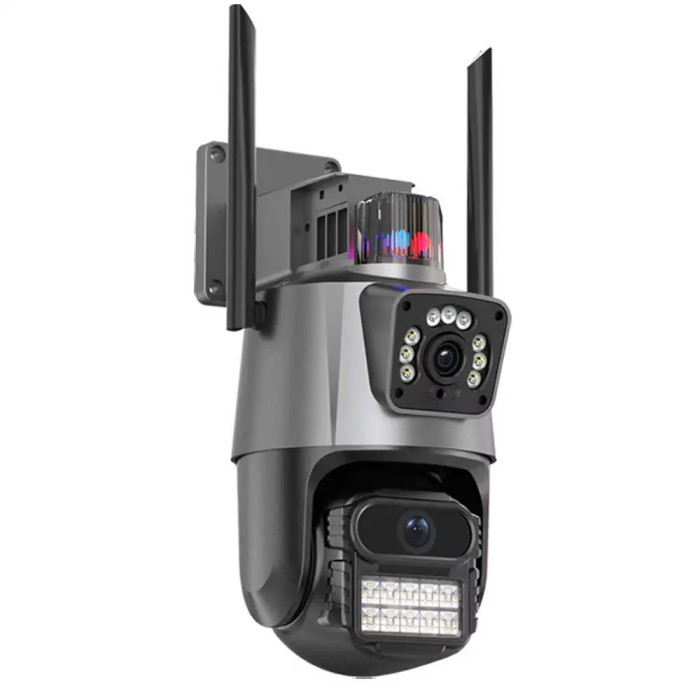 Camera supraveghere dubla cu senzor de miscare si alarma, aplicatie V380 Pro