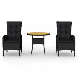 Cumpara ieftin Set bistro de gradina, 3 piese, negru, poliratan