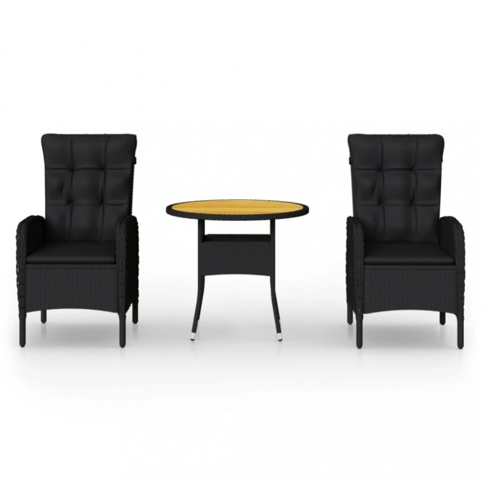 Set bistro de gradina, 3 piese, negru, poliratan